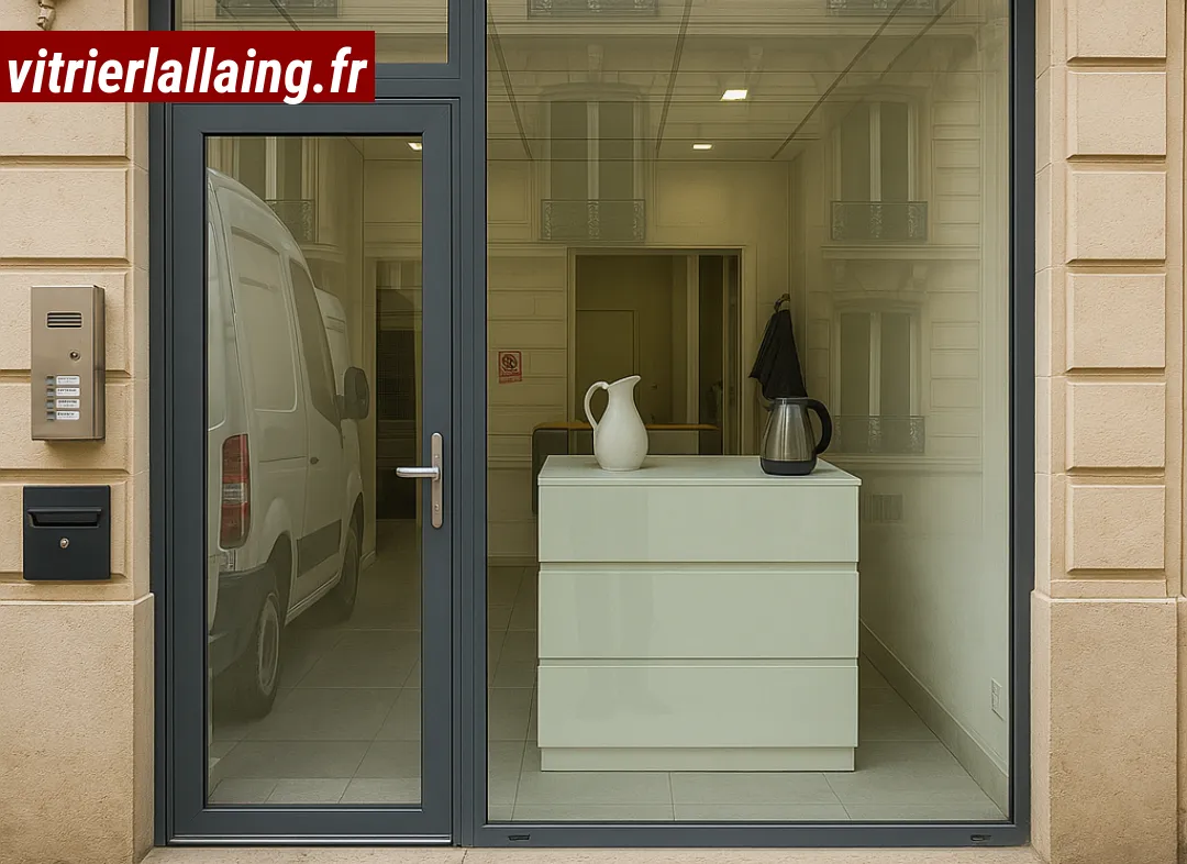 Façade vitrine de magasin en aluminium sur mesure à Lallaing